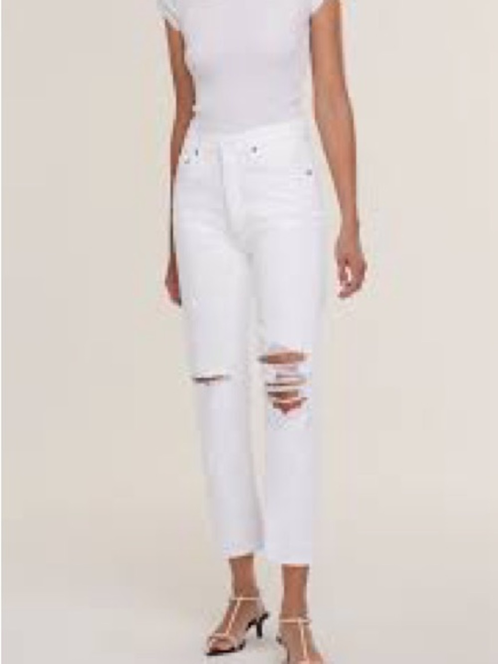 Agolde Off White Riley Distressed Cropped Jeans - Picture 2 of 11